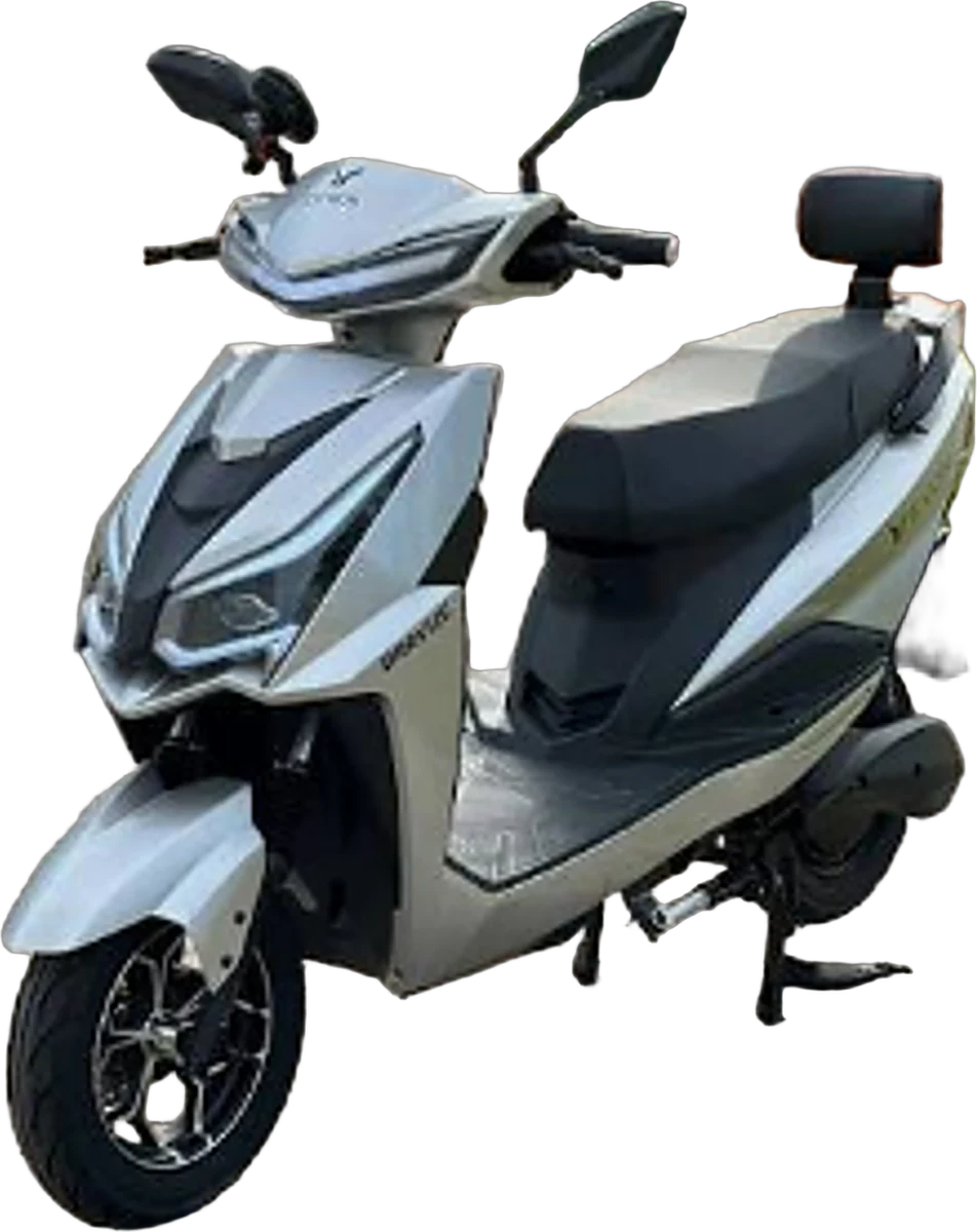 Scooter elétrica EVON Bravus prata em vista frontal lateral
