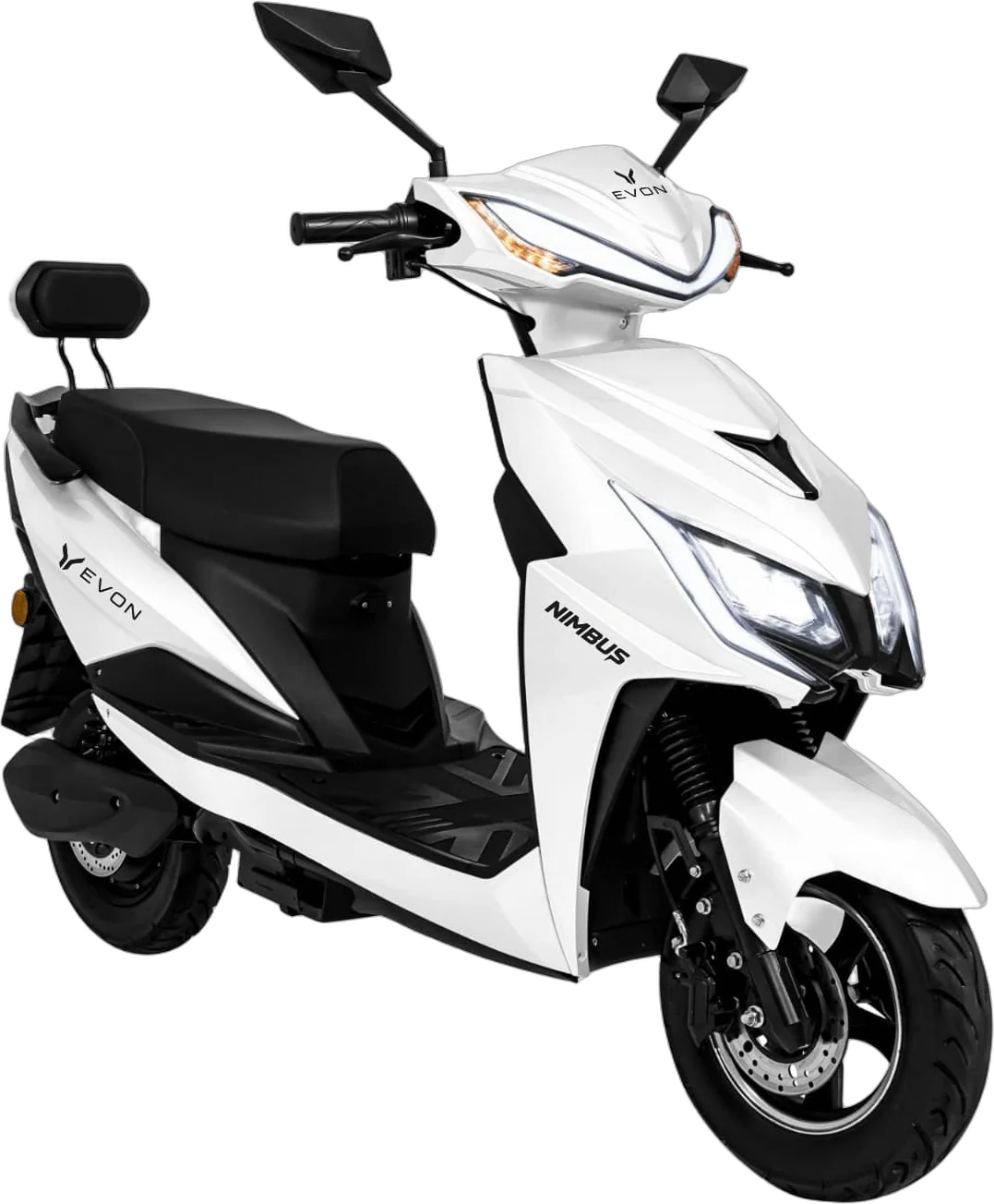 Scooter elétrica EVON Nimbus branca em vista frontal lateral